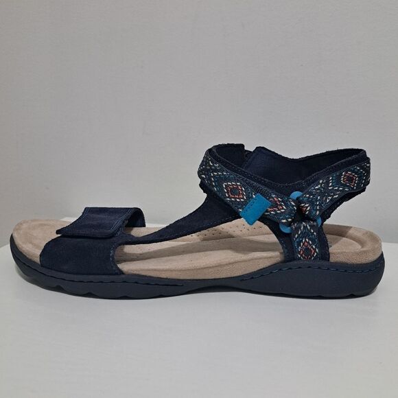 Clarks Amanda Step Riptape Summer Comfy Sandals  Navy Suede Size 11 - Picture 11 of 13
